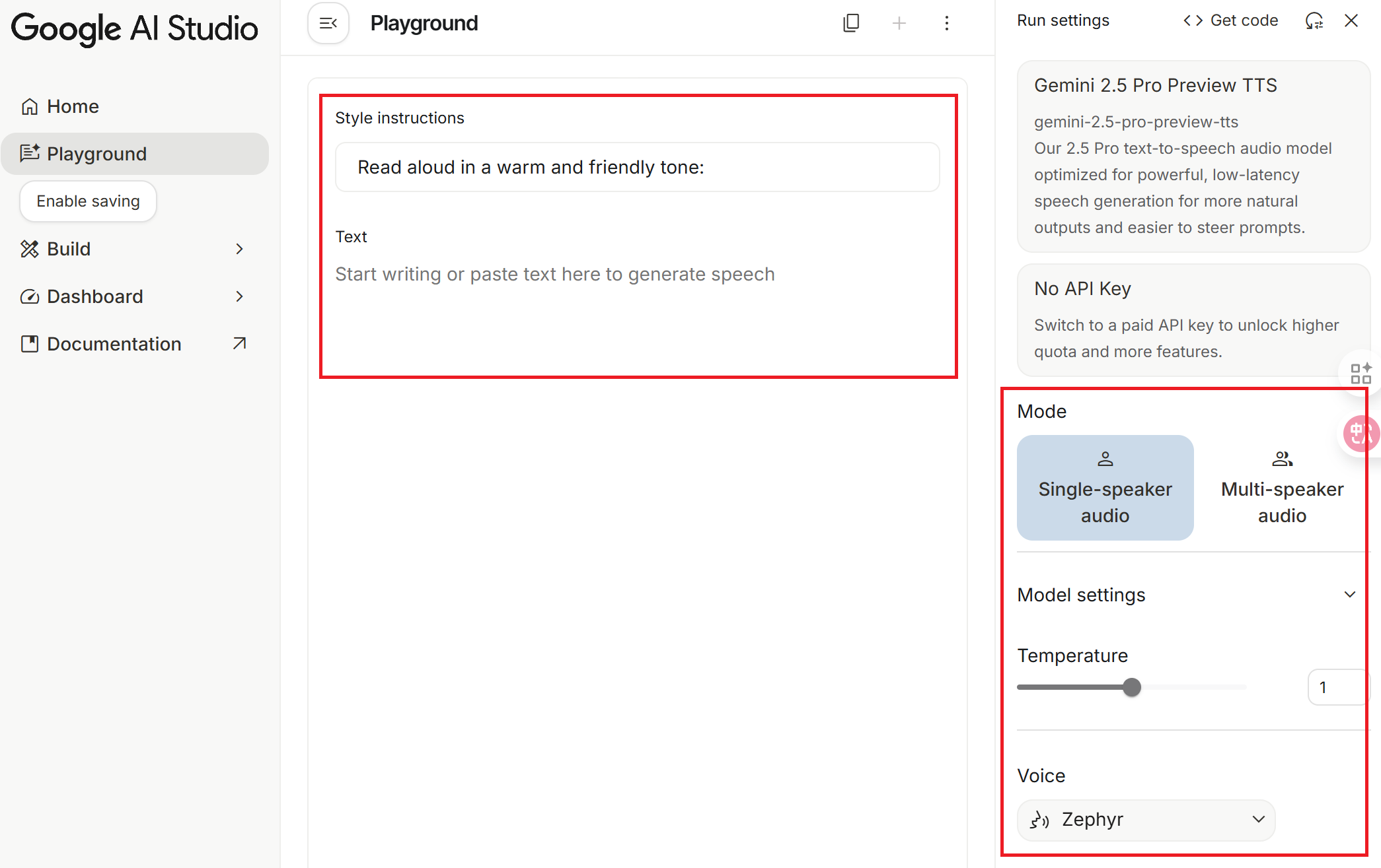 ai studio single speaker interface
