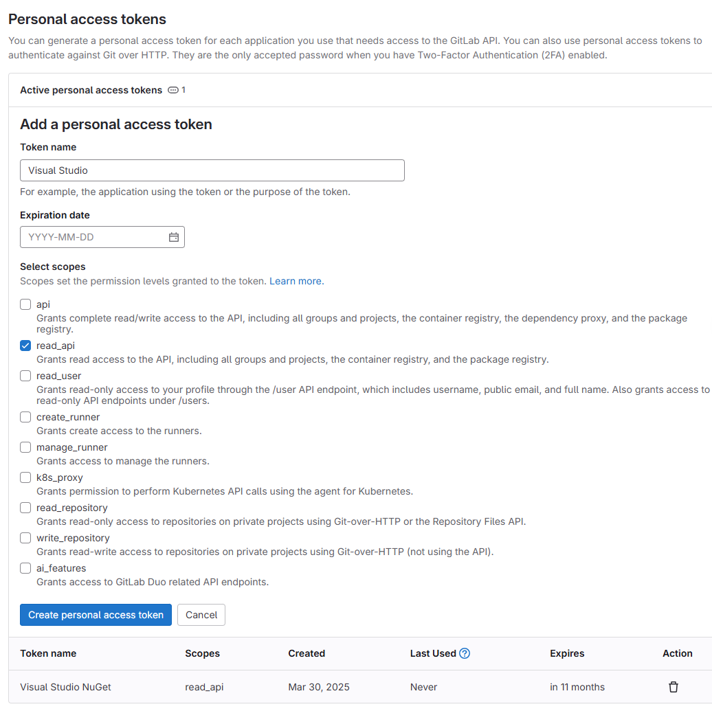 gitlab create personal access token
