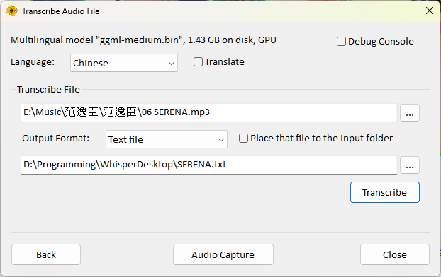 whisper desktop output location